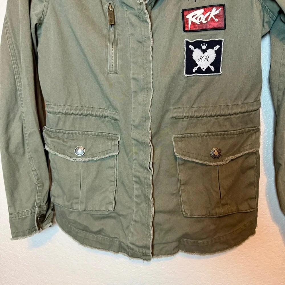 Hard Rock Laura Be Military Army Jacket With Patches Green Size Small